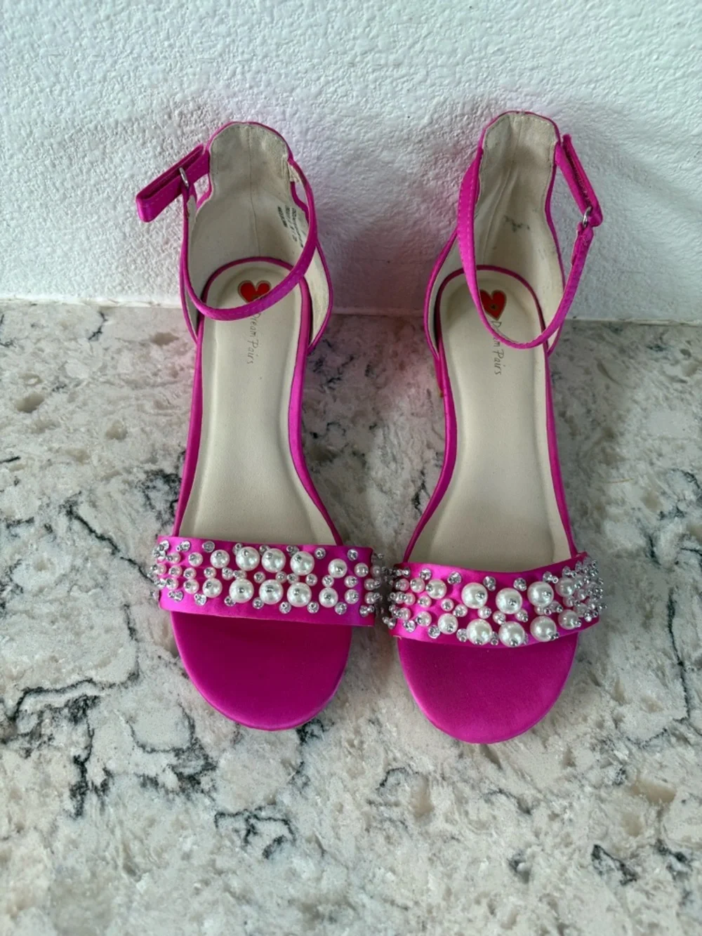 Dream Pairs Fuchsia Pearl & Rhinestone Block Heel Sandals